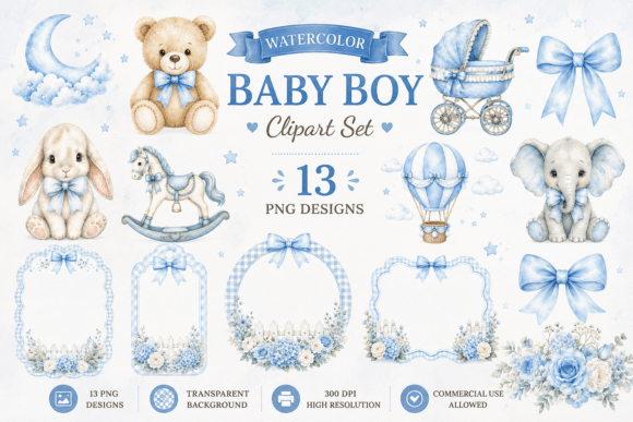 Blue Nursery Watercolor Baby Shower: A Gentle Design Collection