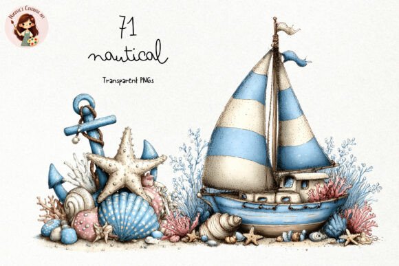 Bring Coastal Charm to Your Designs: A Watercolor Nautical PNG Clipart Set
