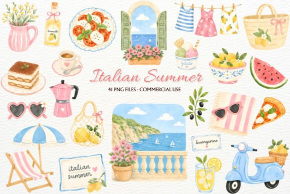 Bring the Amalfi Coast to Your Projects with Italian Summer Clipart