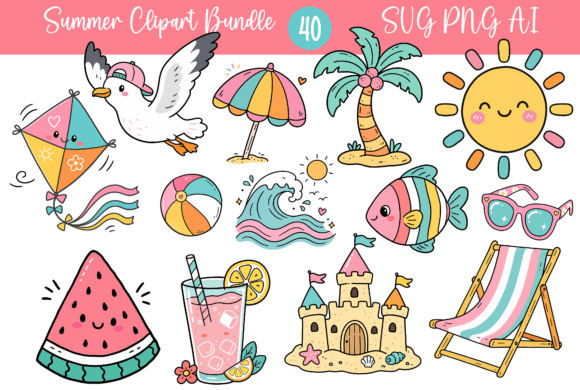 Bring Your Summer Projects to Life with 40 Summer Clipart Bundle SVG PNG AI PDF