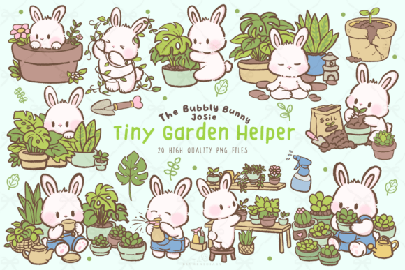 Bringing a Cozy Plant Shop to Life: The Kawaii Garden Bunny Clipart Set