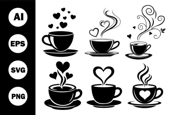 Coffee Cup with Heart Steam: A Modern Vector Set for Designers