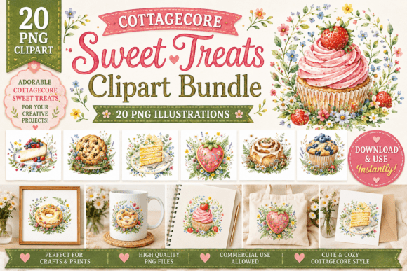 Cottagecore Sweet Treats Clipart: A Whimsical Touch for Your Projects