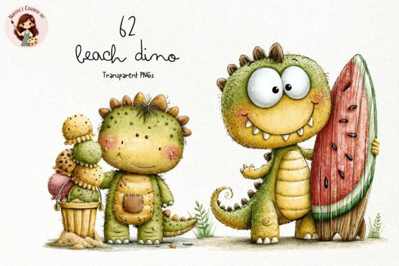 Cute Beach Dino PNG Clipart: A Designer's Summer Asset
