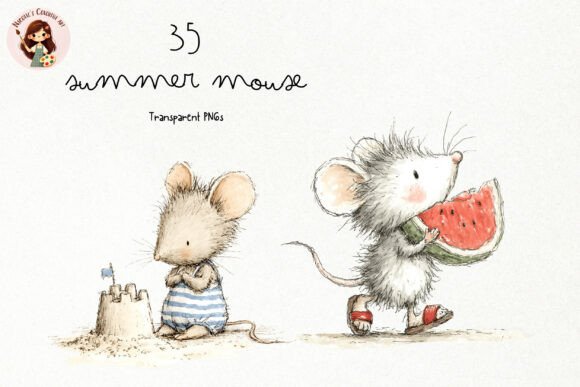 Cute Summer Mouse Storybook PNG: Whimsical Design Assets