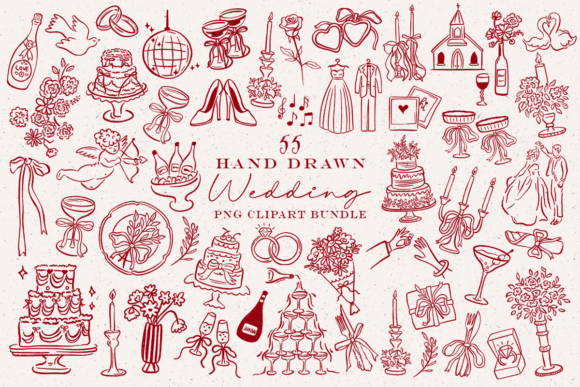 Elevate Your Projects with the Hand Drawn Wedding PNG Clipart Bundle