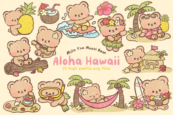 Kawaii Aloha Hawaii Bear Clipart: Tropical Charm for Modern Designs