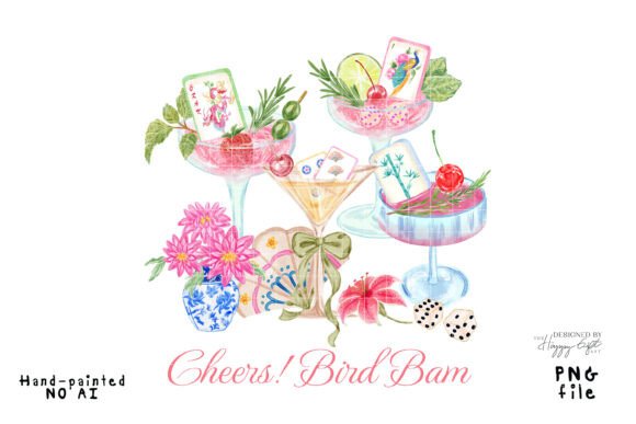 Mahjong Cocktails Cheers! Bird Bam PNG: A Playful Design Asset