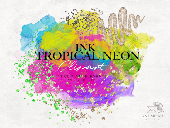 Neon Clipart, Alcohol Ink Splashes: Vibrant Design Elements