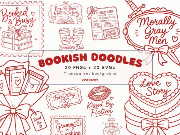 Romance Lover Doodle Clipart Bookish PNG: Your New Secret Weapon