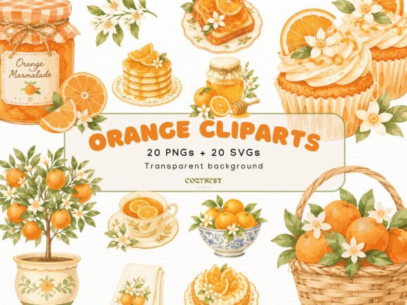 Sunny Mediterranean Charm: The Orange Watercolor Cliparts Collection
