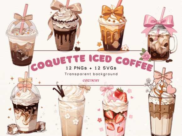 Sweeten Your Designs with Coquette Iced Coffee Cliparts
