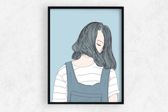 Wall Art Woman Flick Hairstyle: A Modern Doodle Art Statement